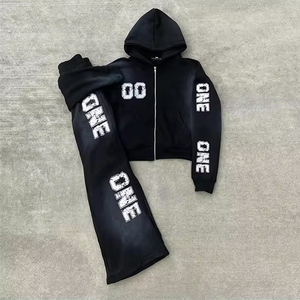 ชุดวอร์มซักกรดแบบกำหนดเองชุดวอร์มผ้าฝ้าย100% มีฮู้ดและกางเกงขายาวแบบวินเทจ - Product Image 3