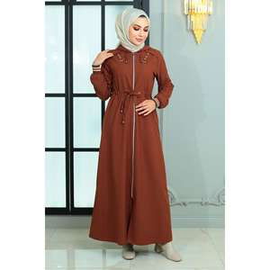 Manteau Abaya Trench-coat Modeste Quotidien à Lacets et Fermeture Éclair, Taille Élastique, Modèle Mega Merchant 18974 - Product Image 3