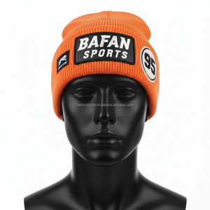 Alta calidad 280 GSM acrílico hombres Beanie Cap cálido grueso invierno tejido naranja estilo personalizado 3D bordado Logo jacquard Beanie Cap - Product Image 1