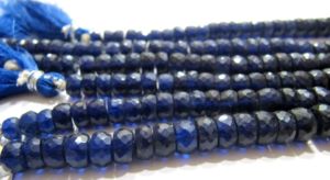Saphir bleu Rondelle Micro facettes 6 à 8mm laboratoire hydrothermal créé saphir perles brin 8 pouces de long - Product Image 2