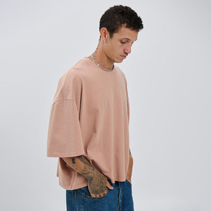 T-shirt surdimensionné personnalisé pour homme, 100% coton, épaules tombantes, streetwear, tee-shirt uni, impression de logo, broderie, chemises pour homme - Product Image 1