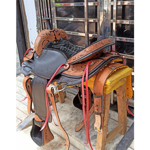 Selle de cheval western haut de gamme en cuir écologique de buffle, finition teinte naturelle au tambour - Product Image 3
