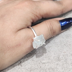 Bijoux en pierre brute bague pour femme aigue-marine naturelle pierre précieuse brute mars pierre de naissance broche bande bijoux bague en argent Sterling 925 - Product Image 2