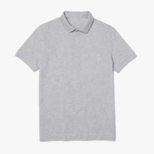 Polo de algodón elástico con logotipo bordado personalizado, camisa de ajuste Regular, color gris, Chine, con solapa de botón oculto y Rib, 100% - Product Image 6