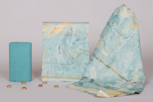 Materiales de vestido de seda chanderi impresos de mármol de color azul cielo personalizados adecuados para diseñador de vestidos para reventa - Product Image 3