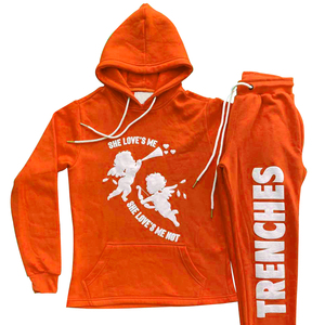 Nouvelle mode décontractée, couleur unie, grande taille, 100% coton, ensemble de survêtement sportif, impression en relief, survêtement deux pièces, sweat-shirt et pantalon de survêtement - Product Image 3