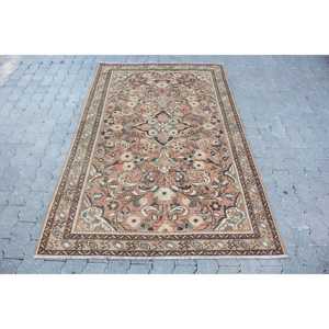 Rug, 4.1x6.4 ft Turkish Rug, <b>Brown</b> Striped Rug <b>Wool</b> - Product Image 1