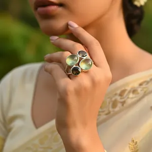 Bague en argent 925 avec plusieurs pierres pour femmes, bijoux tendance et élégants avec placage or 18 carats et rhodium - Product Image 2