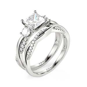 Jeulia Three Stone Princess Cut Twist Ring Set in Sterling Silver for Wedding - Product Image 2