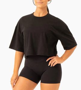 Camiseta de algodón para mujer, de alta calidad, de Color sólido, manga corta, respetuosa con el medio ambiente, estilo Hip Hop, logotipo personalizado, transpirable, al por mayor - Product Image 2