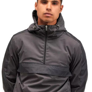 Fabriqué en usine hommes imperméable demi fermeture éclair coupe-vent veste avec capuche attachée et ourlet brut personnalisé haute rue coupe-vent Jack 2025 - Product Image 3