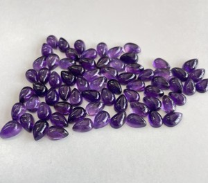 Pera amatista natural 6x9mm a cabujón Parte posterior plana-Amatista suelta Piedra preciosa de alta calidad - Product Image 4