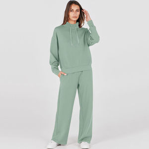 Conjunto Deportivo de 2 Piezas para Mujer, Personalizado, Transpirable, de Invierno, en Spandex/Algodón, con Sudadera con Cordón y Pantalones Anchos con Bordado - Product Image 5