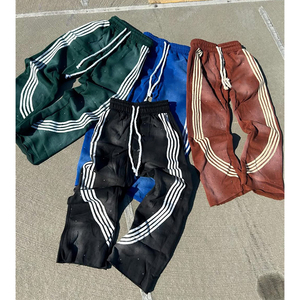 Pantalones acampanados informales elásticos con cordón a rayas desteñidas al sol personalizados a la moda para hombre, pantalones atléticos de algodón 100% de lana de gran tamaño - Product Image 3