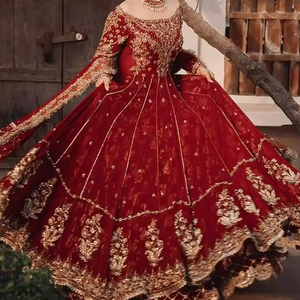 BORDADO deslumbrante EN ANARKALI DE NOVIA, BROCADO, VESTIDO LEHENGA CON CUENTAS DE CRISTAL EMBELLECEDADAS, TRABAJO DE DABKA PARA BODA @ 2024 - Product Image 1