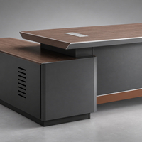 Bureau de direction en bois grainé de 2400 mm avec armoire latérale de rangement anthracite et bordure en métal pour bureaux de directeurs