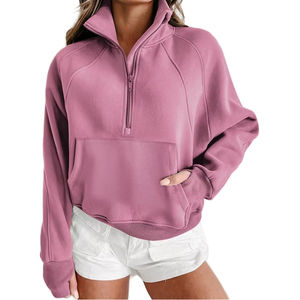 Personalizado OEM mujeres media cremallera sudaderas algodón polar de secado rápido transpirable tela al por mayor con el tamaño del logotipo y el color - Product Image 5