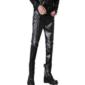 Pantalones de Cuero Auténtico para Hombre, Estilo Punk, Vaqueros, Pantalones BLUFF, Pantalones de Motociclista, Cuero - Product Image 1
