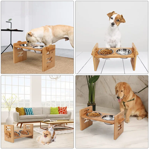 ชามอาหารสุนัขไม้ยกสูงชามสแตนเลสสำหรับสัตว์เลี้ยง - Product Image 3