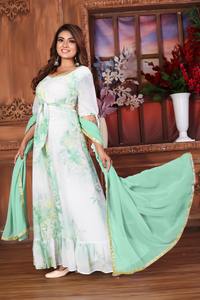 Elegante vestido Anarkali de Henixa Creation, estampado de Georgette falso durante todo el año para fiestas de trabajo indias paquistaníes, verano e invierno - Product Image 3