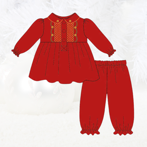 Smocké Vêtements pour Enfants Vêtements de Nuit Pyjama Pour Enfants Manches Longues Rouge Floral Coton Conceptions Personnalisées OEM ODM Saison de Noël - Product Image 2
