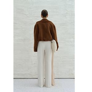 Veste courte en alpaga surdimensionnée élégante AMARA, prête à être expédiée, en fourrure de chameau, anti-rides, à bouton unique - Product Image 1