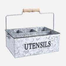 Caddy à ustensiles galvanisé fini vieilli avec un attrait de ferme et une disposition robuste à plusieurs compartiments - Product Image 4