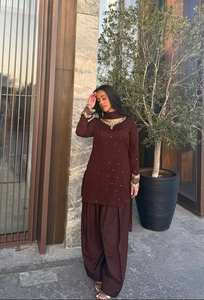 ชุดแต่งกายชาวปากีสถานแบบใหม่ผ้าจอร์เจียประดับบานผ้าทอลายดอก - Product Image 2