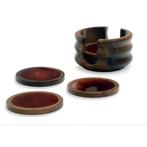 With Steel Frame Round Shape Tea Black <b>Coasters</b> <b>Sets</b> of 6 Black Finished Fancy Home Decorative <b>Coasters</b> - Product Image 4