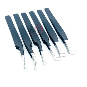 Pince à cils en acier japonais 4 pinces d'extension de cils à prise unie Pince à épiler à 90 degrés Pince à cils Pointe en fibre Couleur noire mate - Product Image 5