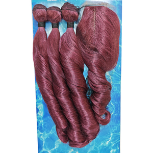 โรงงานขายส่งเส้นผมสังเคราะห์ทนความร้อนสีเบอร์กันดีแบบลอนเด้งดึ๋ง พร้อมเชือกผูกผมสำหรับผู้หญิง - Product Image 2