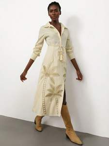 Robe bohème à broderie florale pour femmes col en v à manches longues ample Maxi printemps automne vêtements tissés taille naturelle lavable - Product Image 2