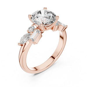 แหวนหมั้นเพชรทรงมาร์ควิส ทรงบัค และทรงกลม ทองคำ 14K สำหรับผู้หญิง |   เพชรที่เพาะเลี้ยงใหม่ - Product Image 5