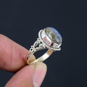 Anillo de piedras preciosas de Plata de Ley 925 de estilo bohemio para mujer, joyería de boda de labradorita hecha a mano, chapado en rodio, regalo de tendencia para ella - Product Image 5