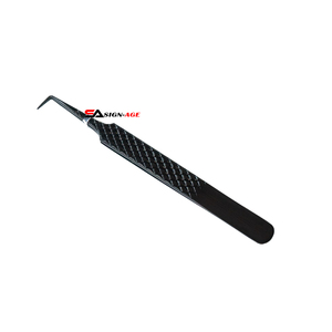 Pinzas para pestañas con agarre de diamante de 90 grados de alta calidad, aplicador de belleza de etiqueta privada de acero inoxidable con Plasma negro probado a mano - Product Image 5