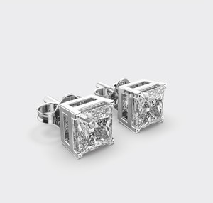 IGI Certified Princess Cut Lab Grown Diamond Stud <b>Earrings</b> <b>Solid</b> 925 Sterling <b>Silver</b> Box Setting Solitaire Diamond <b>Earrings</b> - Product Image 4