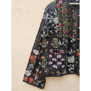 À la main en coton Gudri Floral Patchwork matelassé veste lin automne Unique incarné bohème charme respirant confortable - Product Image 2
