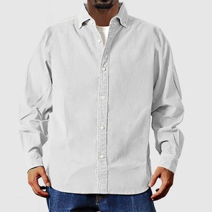 Camisa de Hombre de Primera Calidad, Casual, Manga Larga, Gris Plateado, 100% Algodón Twill Lavado, Diseño Elegante y Ajustado para Oficina - Product Image 1