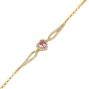 Pink Quartz CZ Stone Heart Shape <b>Charm</b> Unique Design <b>Bracelet</b> Wholesale 925 Sterling <b>Silver</b> - Product Image 3