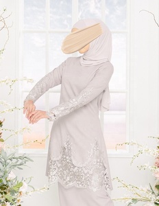 SIPO-conjuntos modernos a juego para mujeres musulmanas, conjuntos elegantes de encaje con bordado, de manga larga, de Color sólido, de Malasia - Product Image 5