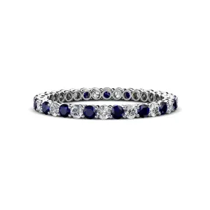 14k Yellow White Rose Gold Round Cut Natural Blue Tanzanite and VVS VS CVD HPHT Lab Grown Diamond Eternity Wedding Ring For Love
