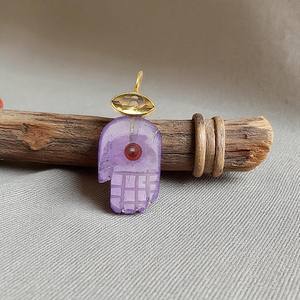 Colgante tallado a mano de amatista 21x14mm chapado en oro 925 juego de pinzas de plata abalorios de piedra natal hechos a mano joyería de piedras preciosas al por mayor - Product Image 1