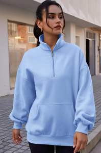 Sudadera de punto con cuello levantado y logotipo personalizado para mujer, 100% de algodón, informal, de Color sólido, cálida, con media cremallera, para invierno, venta al por mayor - Product Image 5