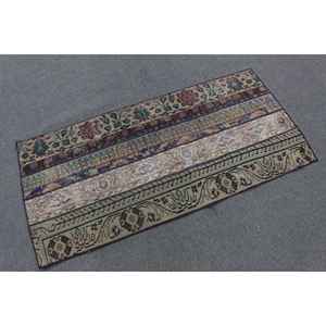 Alfombra Vintage de 2.3x4.8 pies, Alfombra Turca Pequeña, Alfombra de Lana Abstracta Azul Verde - Product Image 1