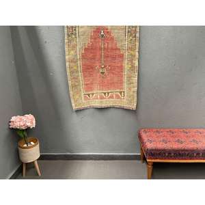 Tapis turc vintage 2,7 x 3,7 pieds, petit tapis, tapis en laine rouge brun ombré - Product Image 1