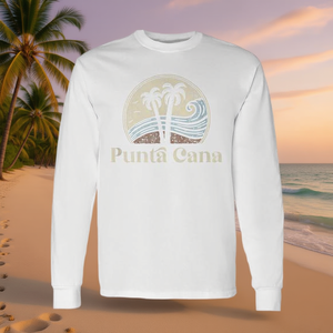 Camiseta Vintage de Manga Larga con Gráfico de Palmeras de Punta Cana, Estilo Playero de República Dominicana para Promociones - Product Image 3