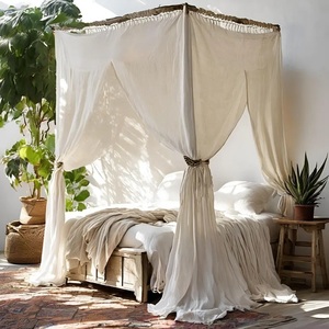 Cortinas de cama con dosel de lino y panel de cortina transparente con estilo moderno con cortinas suaves transpirables y cómodas - Product Image 2