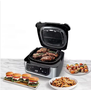 5-in-1 Indoor Grill with Air Fry, Roast, Bake & Dehydrate, Black/Silver, 4-Quart Crisper <b>Basket</b> & 6-Quart Cooking Pot - Product Image 3