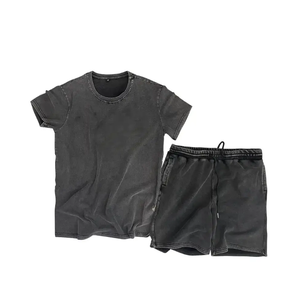 Ensemble de survêtement court personnalisé avec logo 2025, été, 300 GSM, lavé, 100% coton, sérigraphie - Product Image 1