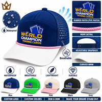 Casquette de baseball en polyester à 5 panneaux avec logo personnalisé, patch en PVC caoutchouc, corde, imperméable, séchage rapide, découpe laser, chapeau de sport de golf, vente en gros OEM ODM